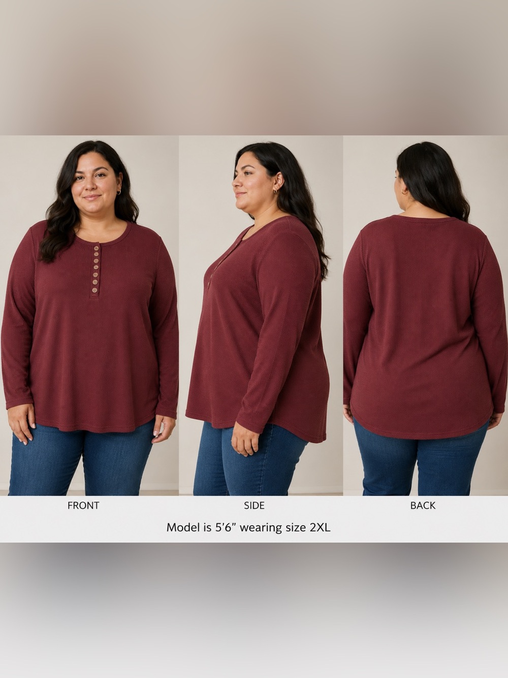 Women's Burgundy Button-Up Top